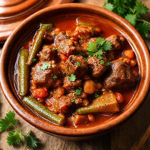 بامية بالزيت باللحم (لمسة إقليمية)