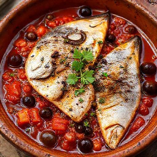 Palamud Plakiya with Olives and Capers