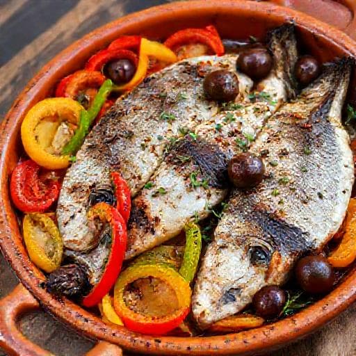 Palamud na Funna with Peppers and Olives