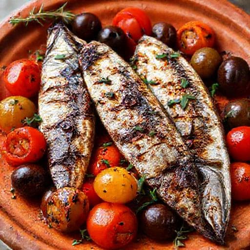Sardines Grilled with Tomatoes and Olives