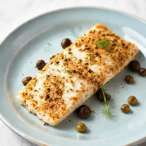 Mediterranean White Fish Pané with Olives and Capers