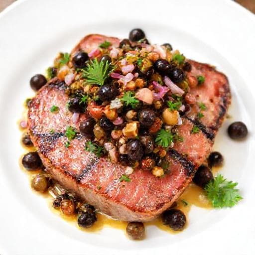 Tuna Steak with Black Olive and Caper Relish