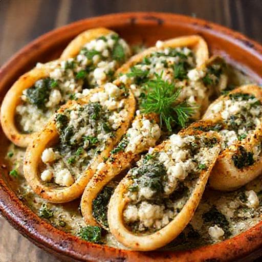 Calamari Stuffed with Feta and Spinach