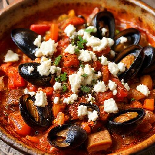 Mussel Kavarma with Smoked Paprika and Feta