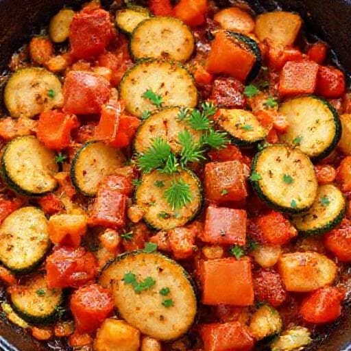 Quick Zucchini Plakiya Skillet