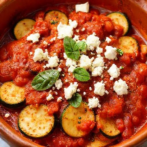 Zucchini with Tomato Sauce and Feta