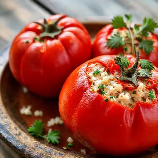 Traditional Bulgarian Stuffed Tomatoes with Rice (Пълнени домати с ориз)