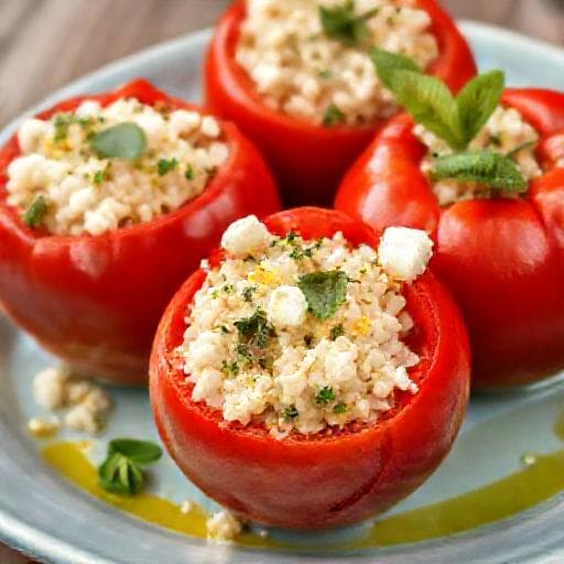 Mediterranean Stuffed Tomatoes with Rice and Feta