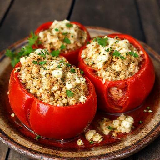 Traditional Bulgarian Stuffed Tomatoes with Sirene Cheese