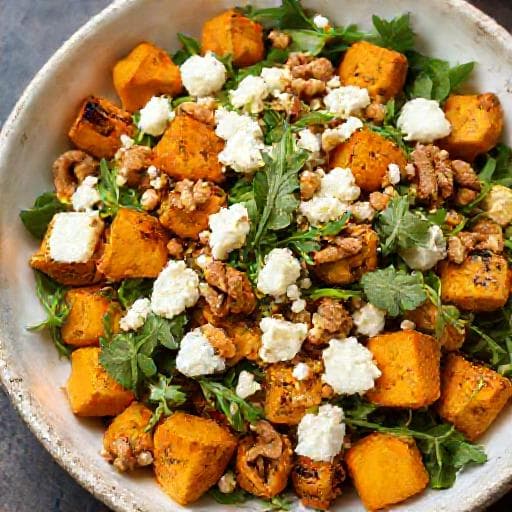 Quick Roasted Pumpkin and Feta Salad with Walnuts