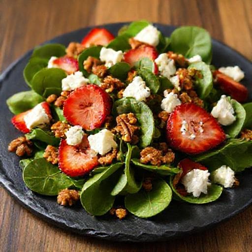 Spinach and Strawberry Salad with Candied Pecans and Goat Cheese