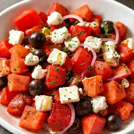 Roasted Pepper and Tomato Salad with Feta and Olives