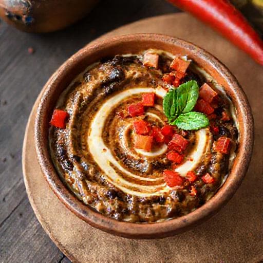 Smoky Eggplant and Tahini Dip with Roasted Red Peppers