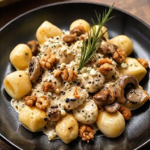 Gnocchi with Gorgonzola Cream and Walnut Mushroom Sauce