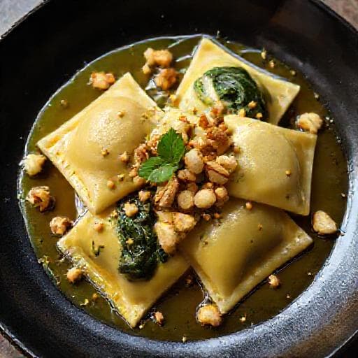 Spinach and Ricotta Ravioli with Brown Butter and Toasted Walnuts