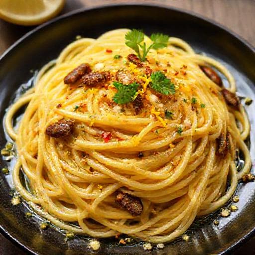 Spaghetti Aglio e Olio with Anchovies and Lemon Zest