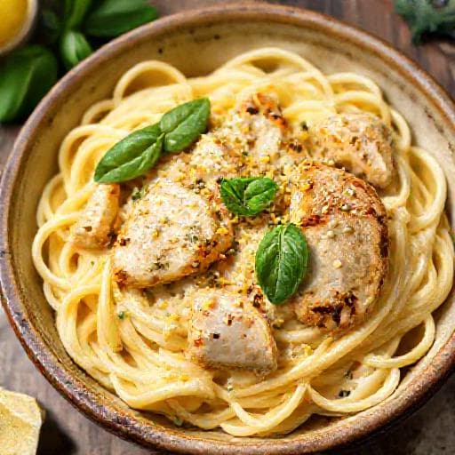 Chicken Alfredo with Roasted Garlic and Lemon Zest