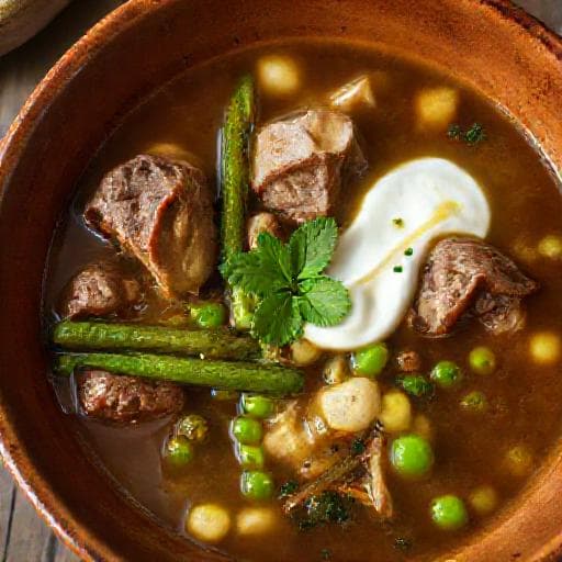 Rich Lamb's Offal Soup with Spring Vegetables