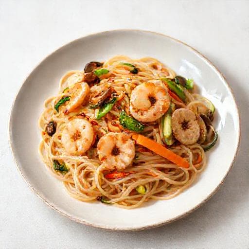 Japchae with Seafood Twist