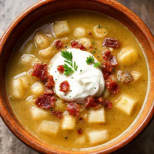 Leek and Smoked Bacon Soup with Sour Cream