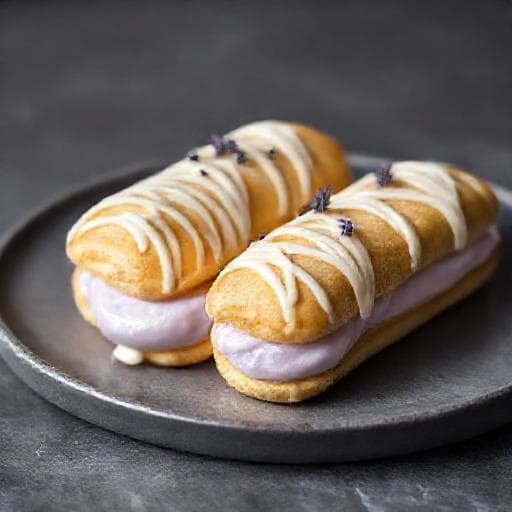 Lavender Honey Eclairs with White Chocolate Drizzle