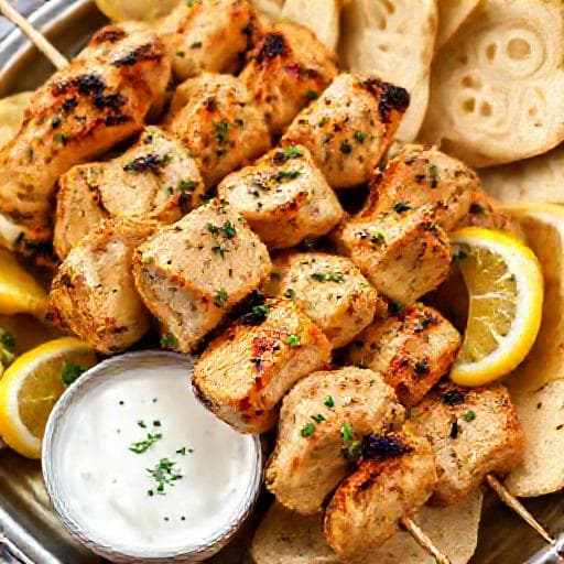 Greek Lemon Garlic Chicken Skewers (Souvlaki Style)