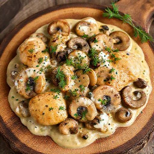 Chicken with Mustard and Cream Sauce with Mushrooms and Dill