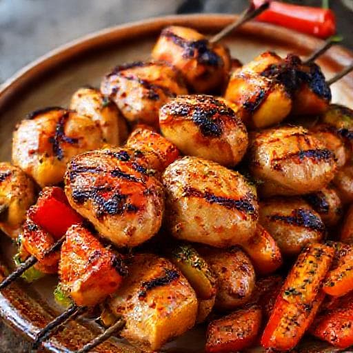 Spicy Grilled Chicken Hearts with Peppers