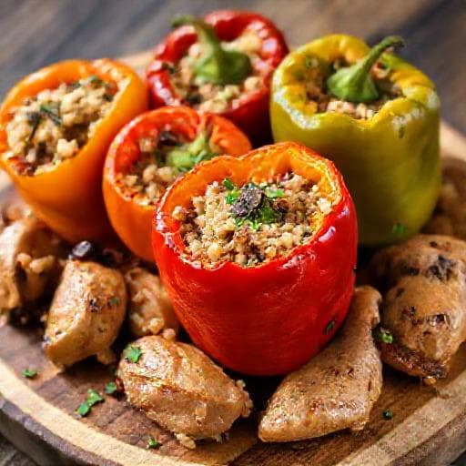 Chicken and Rice Pilaf Stuffed Peppers with Mushroom
