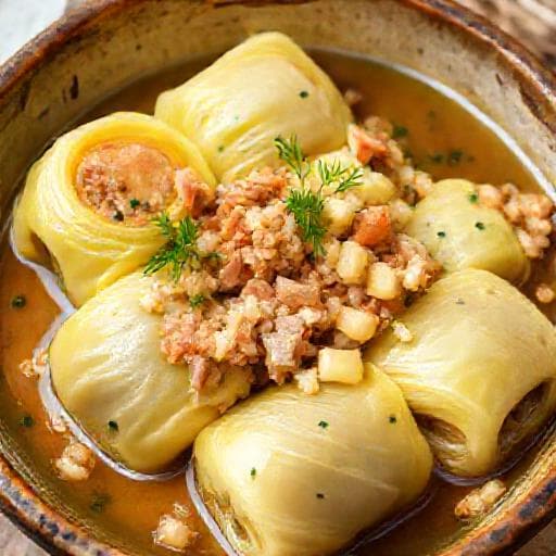 Duck and Apple Stuffed Cabbage Rolls