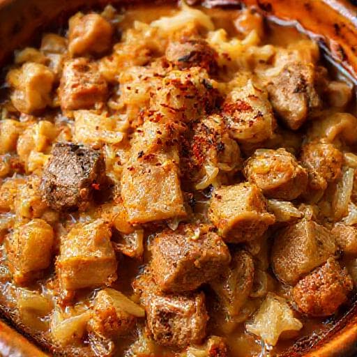 Smoked Turkey and Sauerkraut Casserole with Smoked Paprika (Пуйка с кисело зеле и пушен пипер)