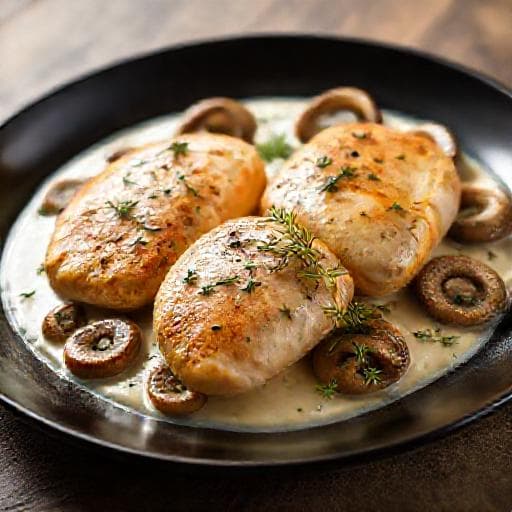 Chicken Fillet in Cream Sauce with Mushrooms and Dill