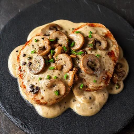 Pork Medallions with Mushroom Cream Sauce and Mustard