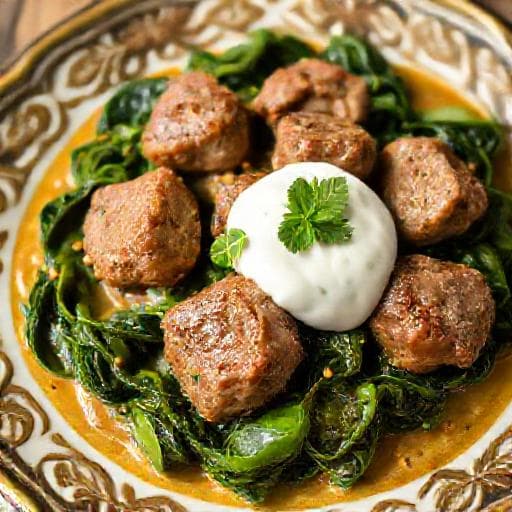 Lamb and Spinach with Yogurt Sauce