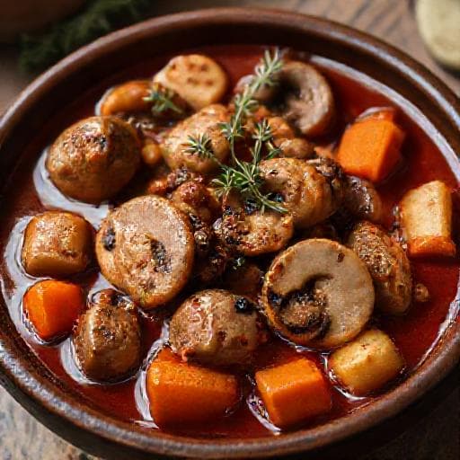 Veal Yahniya with Mushrooms and Red Wine