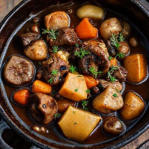 Hunter's Game Stew with Mushrooms and Root Vegetables (Ловна яхния с гъби и кореноплодни)