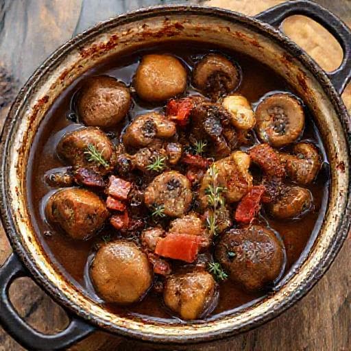 Elensko Zadusheno with Mushrooms and Smoked Bacon