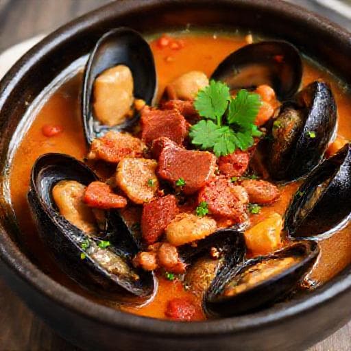 Kagyló fehérboros mártásban, Chorizo és Chili csavarral