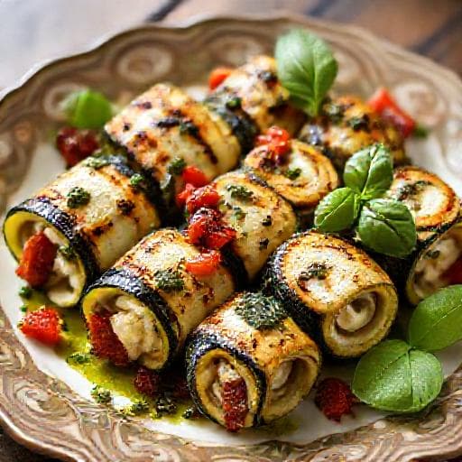 Ricottás Cukkinitekercs Pesto és Napfényen Szárított Paradicsommal