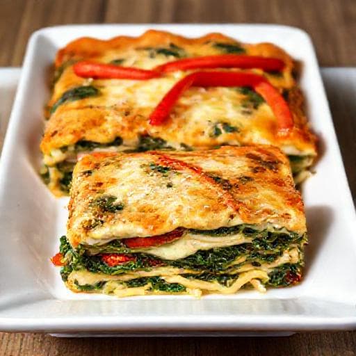 Spenótos Lasagne Ricotta és Sült Paprikával
