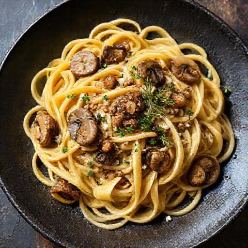Gombás Tagliatelle Erdei Gombákkal és Kakukkfűvel