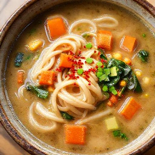 Udonleves Miso Pasztával és Zöldségekkel