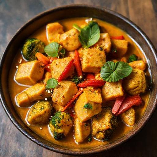 Massaman Curry Tofuból és Zöldségekkel (Vegán)