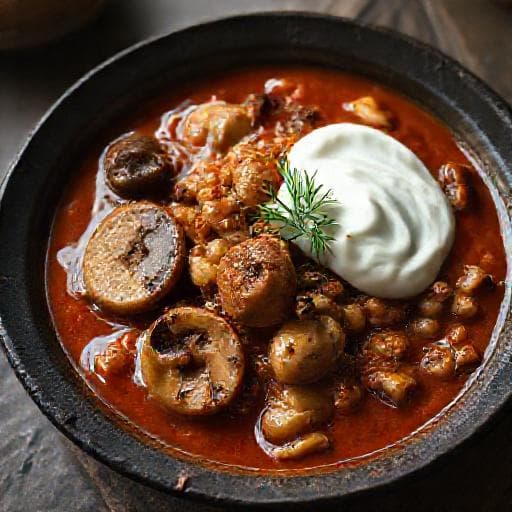 Kakasherepörkölt Gombával és Tejföllel
