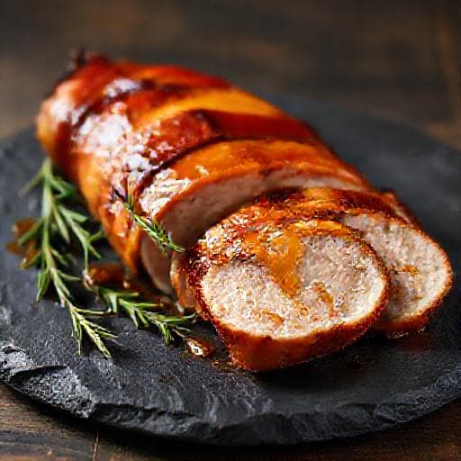 Sertésszűz baconbe göngyölve, rozmaringos-mustáros mázzal