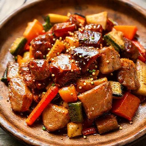 Teriyaki Sertés Sült Zöldségekkel (Japán Stílus)