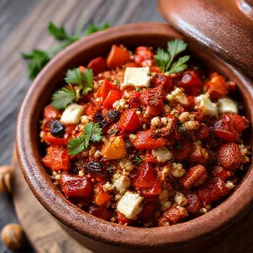 Салата от печени чушки, сирене и орехи