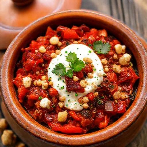 Катък с печени чушки и орехи