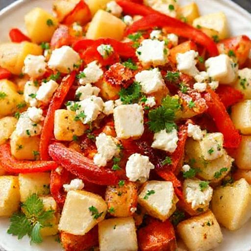 Картофена салата с печени чушки и сирене