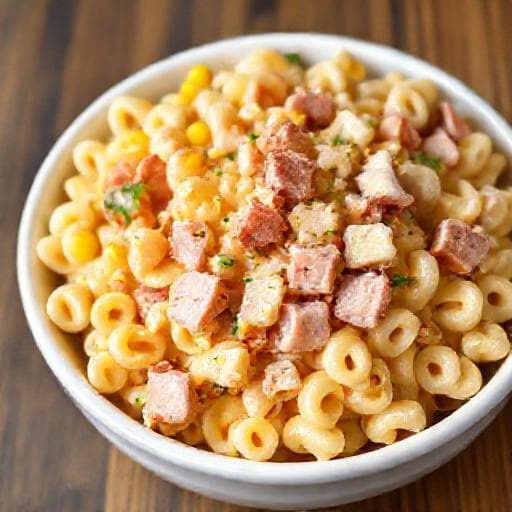 Бърза салата с макарони и шунка